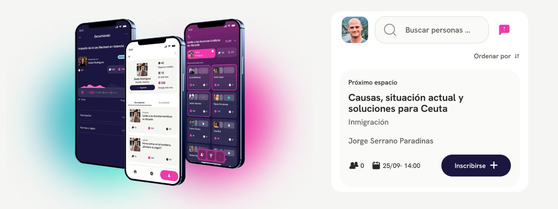 La app de Boreal mostrando el espacio en directo «Causas, situación actual y soluciones para Ceuta» con opción de inscribirse