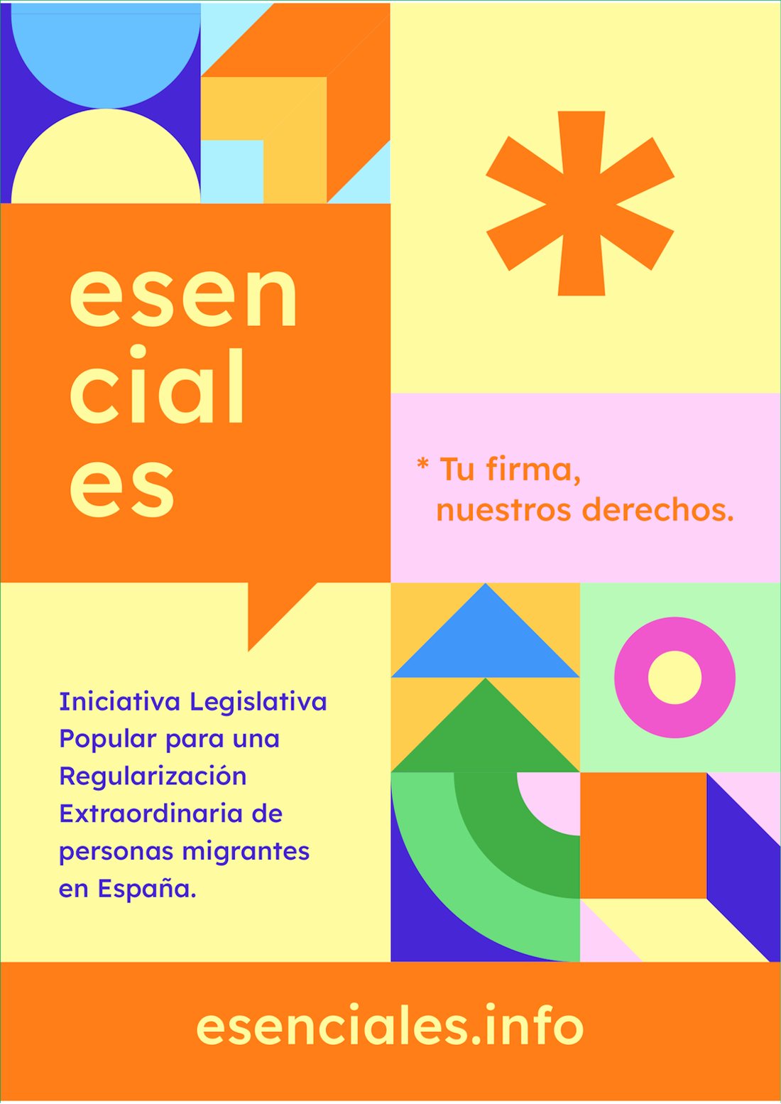 Cartel de la campaña #Esenciales con el lema «Tu firma, nuestros derechos»